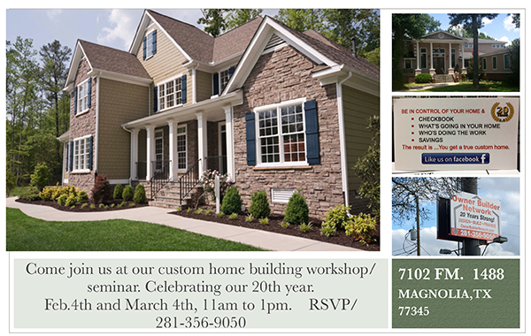 Come join us for a home building informational seminar/workshop!