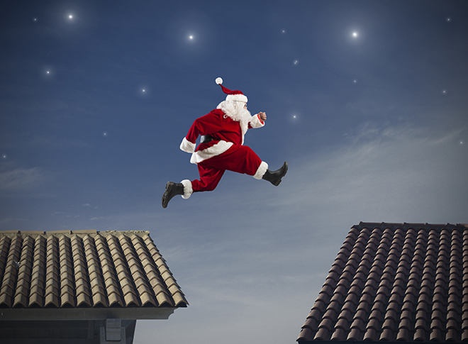 Santa Jumping from Rooftop to Rooftop