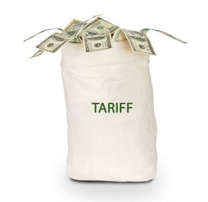 A large sack of money with the word 'TARIFF' printed on it.  